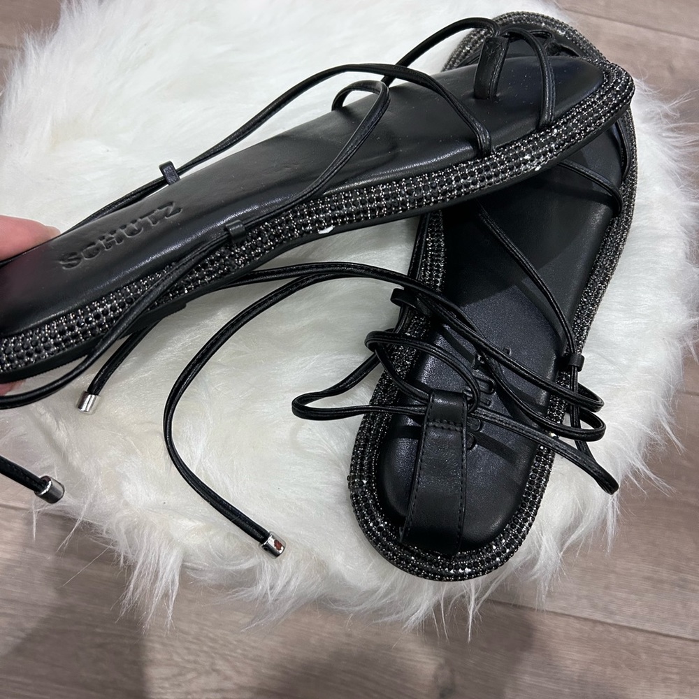 ⬇️ PRICE ⬇️ SCHUTZ • Kittie Crystal-Embellished Wraparound Ankle Sandals • 7B - Picture 5 of 7